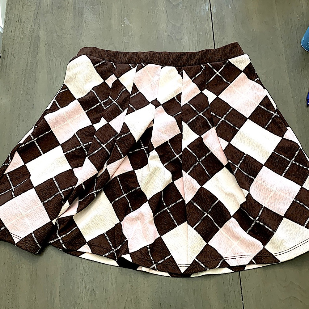 Pink and Brown Plaid Skirt